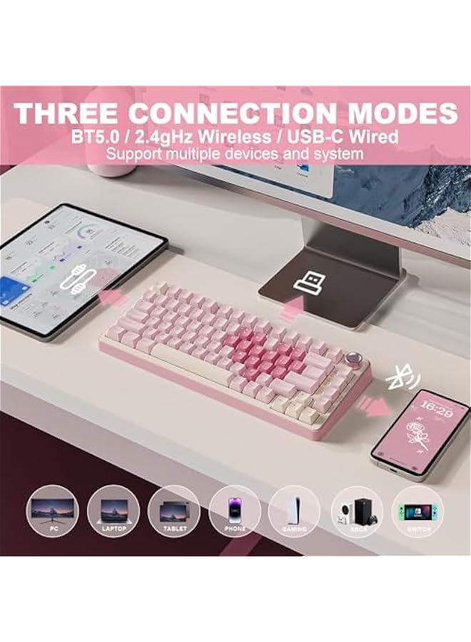 B75 PRO Wireless Mechanical Keyboard,75% Layout with Knob,Hot Swap Gasket Custom Structure,Creamy Pre-lubed Switches,RGB Backlit,Bluetooth/Type-C/2.4G for Win/Mac(Milk Switch,Pink) - Image 3